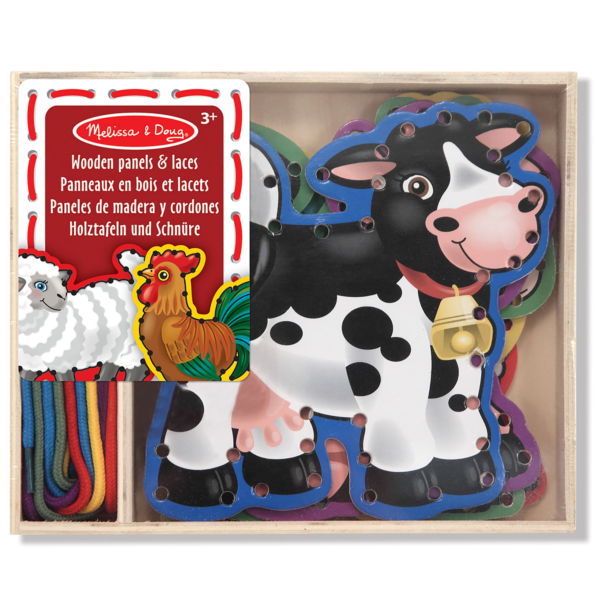 Melissa and Doug Panels and Laces Kids Children/'s Lacing Game Farm Animals
