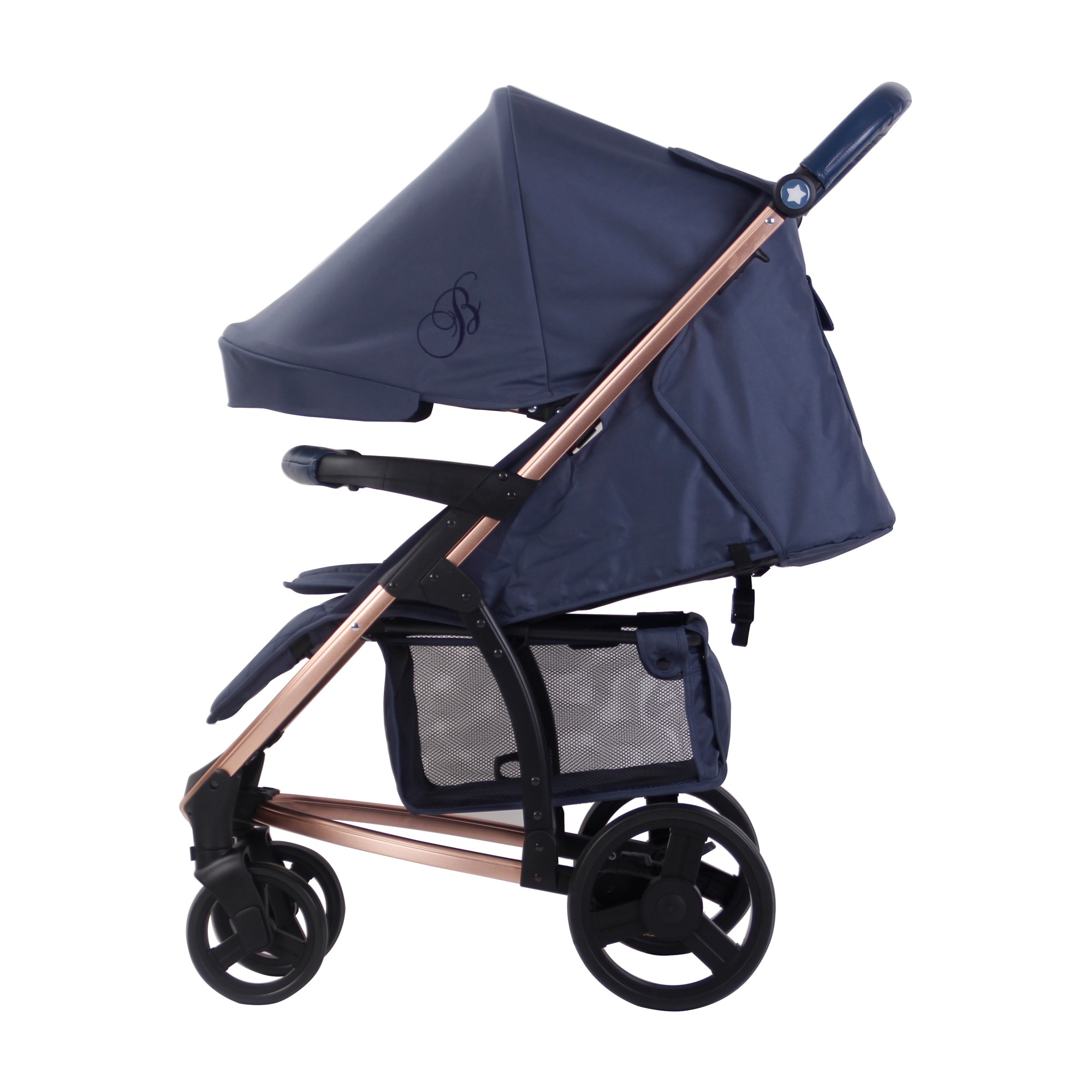 my babiie navy and rose gold stroller